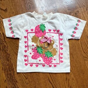 Cute Bear and Strawberry Kids Tee - White and Pink